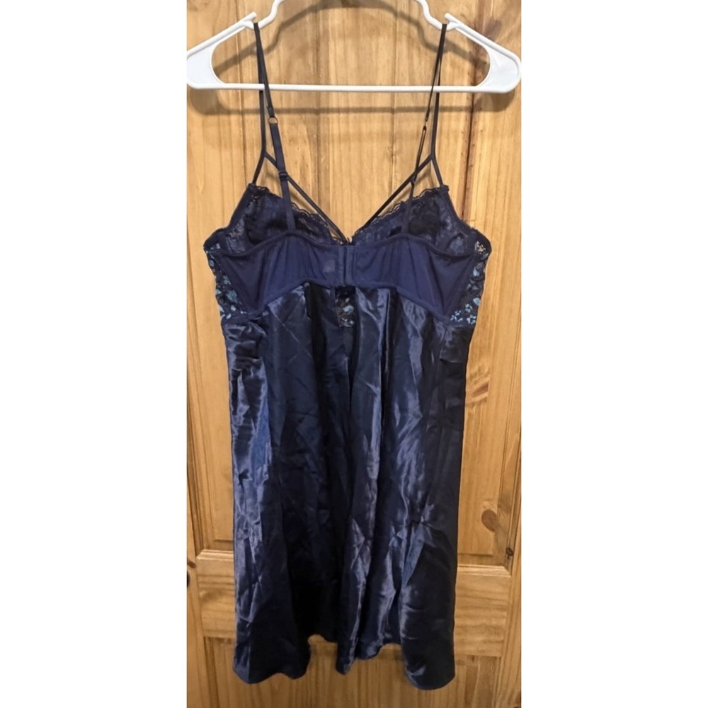 Cacique 18/20 Navy Lace Babydoll Lingerie Satin Slip Nightgown Plus Size - Picture 2 of 3